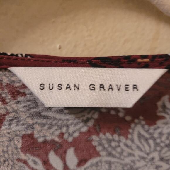 Susan Graver Womens Liquid Knit Top V-Neck Floral Blouse Size 1X Burgandy/Blue - Picture 8 of 12